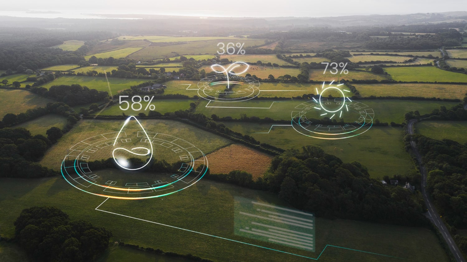 Campo verde com dados inteligentes da produção agrícola